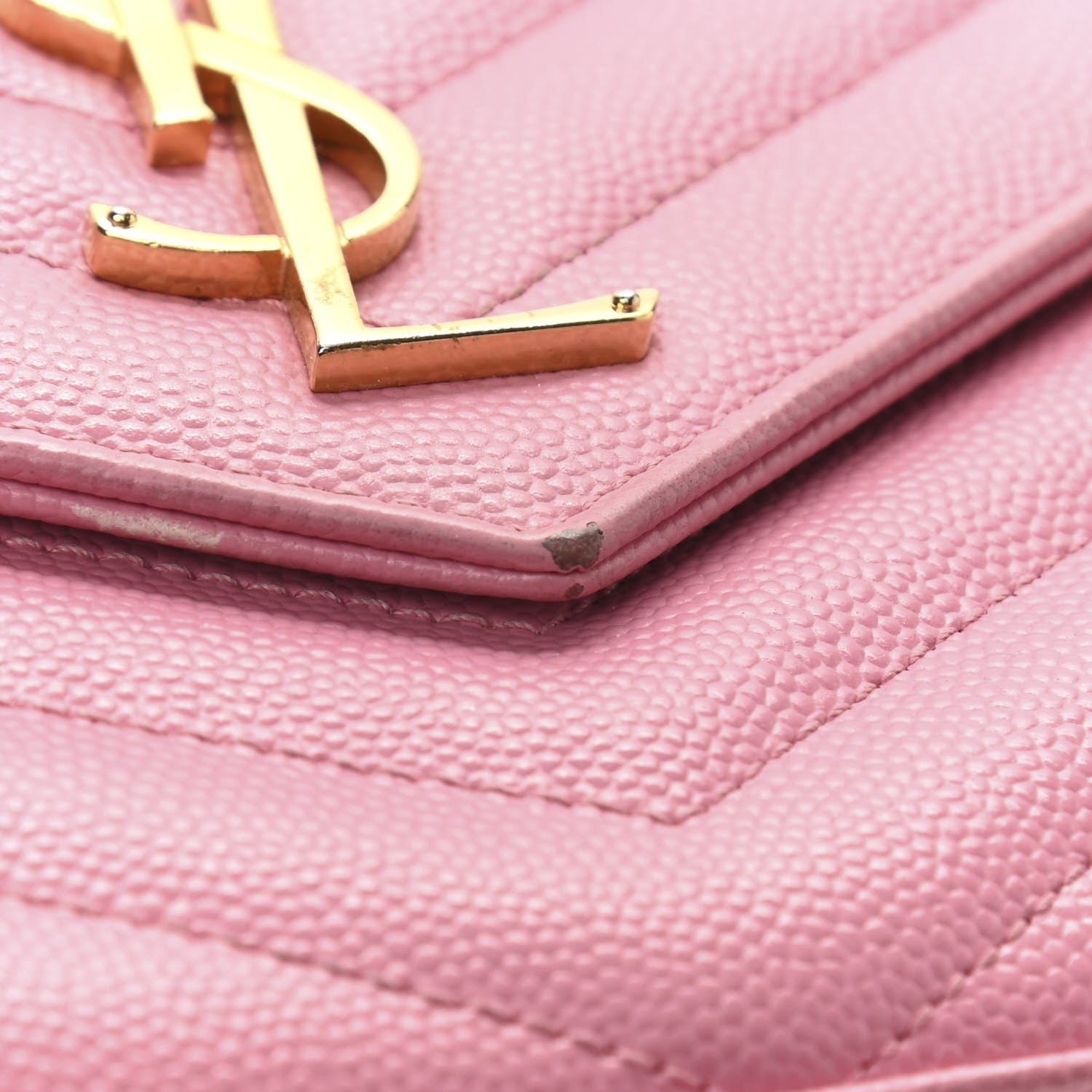 Saint Laurent Grain De Poudre Matelasse Chevron Monogram Chain Wallet Indian Pink 13 of 13
