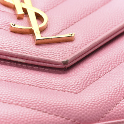 Saint Laurent Grain De Poudre Matelasse Chevron Monogram Chain Wallet Indian Pink 13 of 13