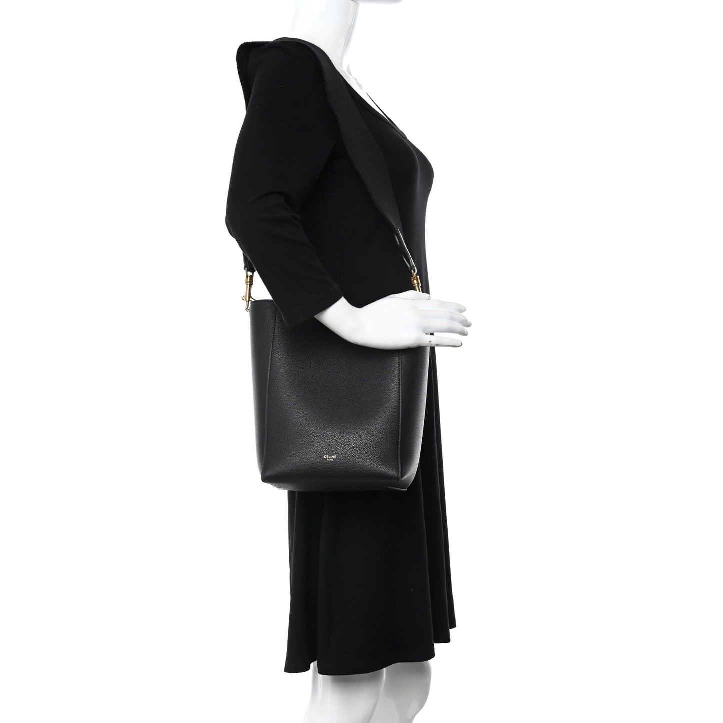 Soft Grained Calfskin Small Sangle Bucket Bag Black