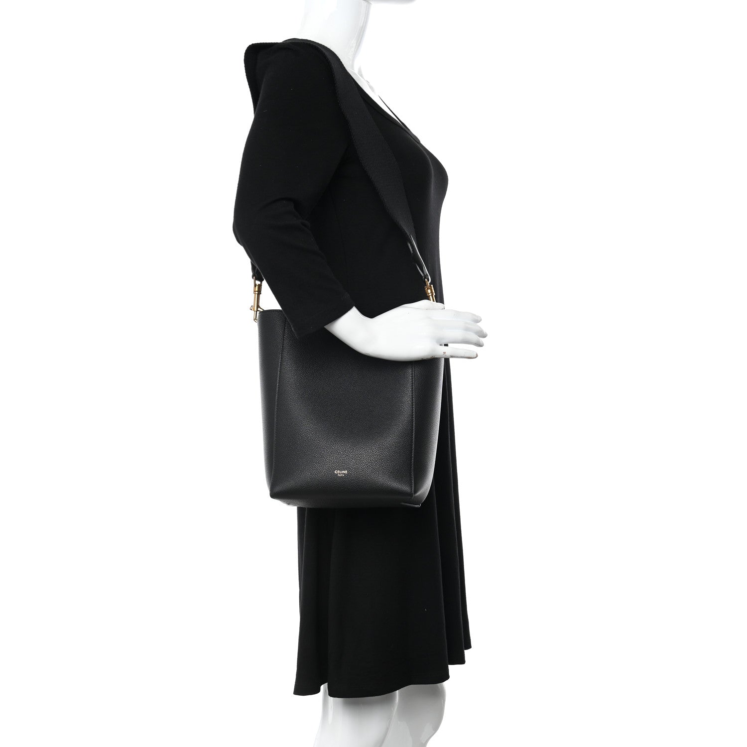 Celine Soft Grained Calfskin Small Sangle Bucket Bag Black 2 of 9