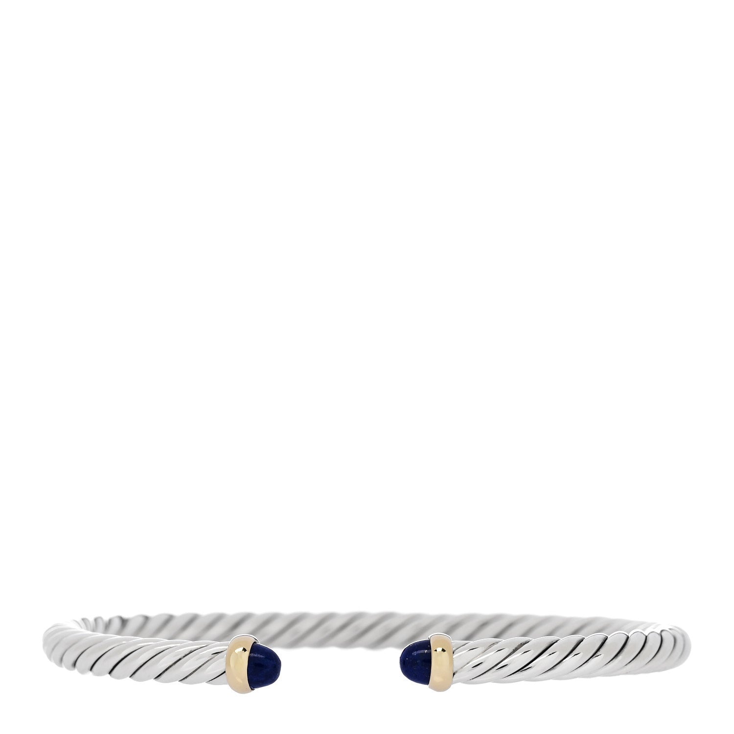 David Yurman Sterling Silver 14K Yellow Gold Lapis Lazuli 4mm Cable Flex Bracelet 1 of 5