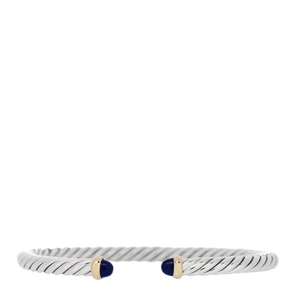 David Yurman Sterling Silver 14K Yellow Gold Lapis Lazuli 4mm Cable Flex Bracelet 1 of 5