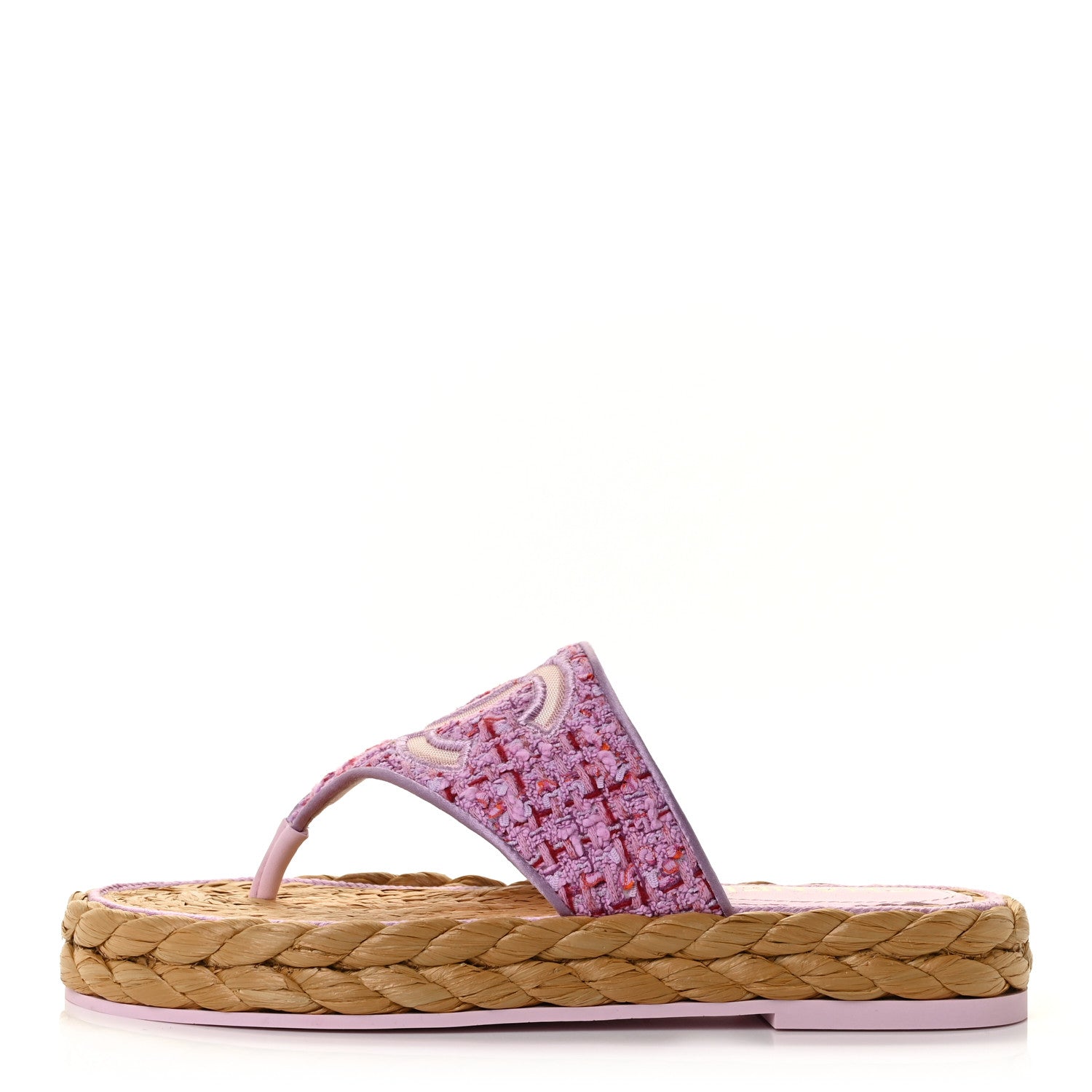 Chanel Tweed CC Thong Sandals 36.5 Light Purple Pink Red 1 of 9