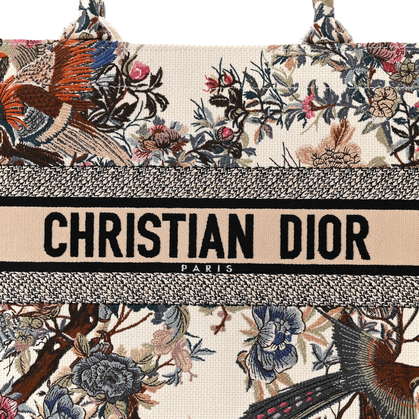 Canvas Embroidered Medium Jardin D'Hiver Book Tote Latte Multicolor
