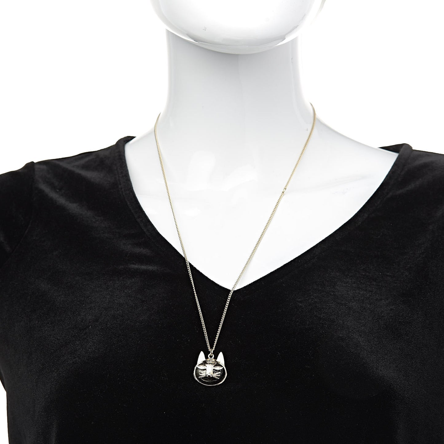 Cat Pendant Chain Necklace Gold Dark Grey
