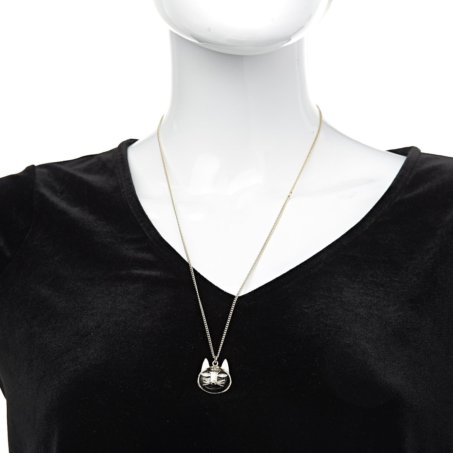 Chanel Cat Pendant Chain Necklace Gold Dark Grey 2 of 5