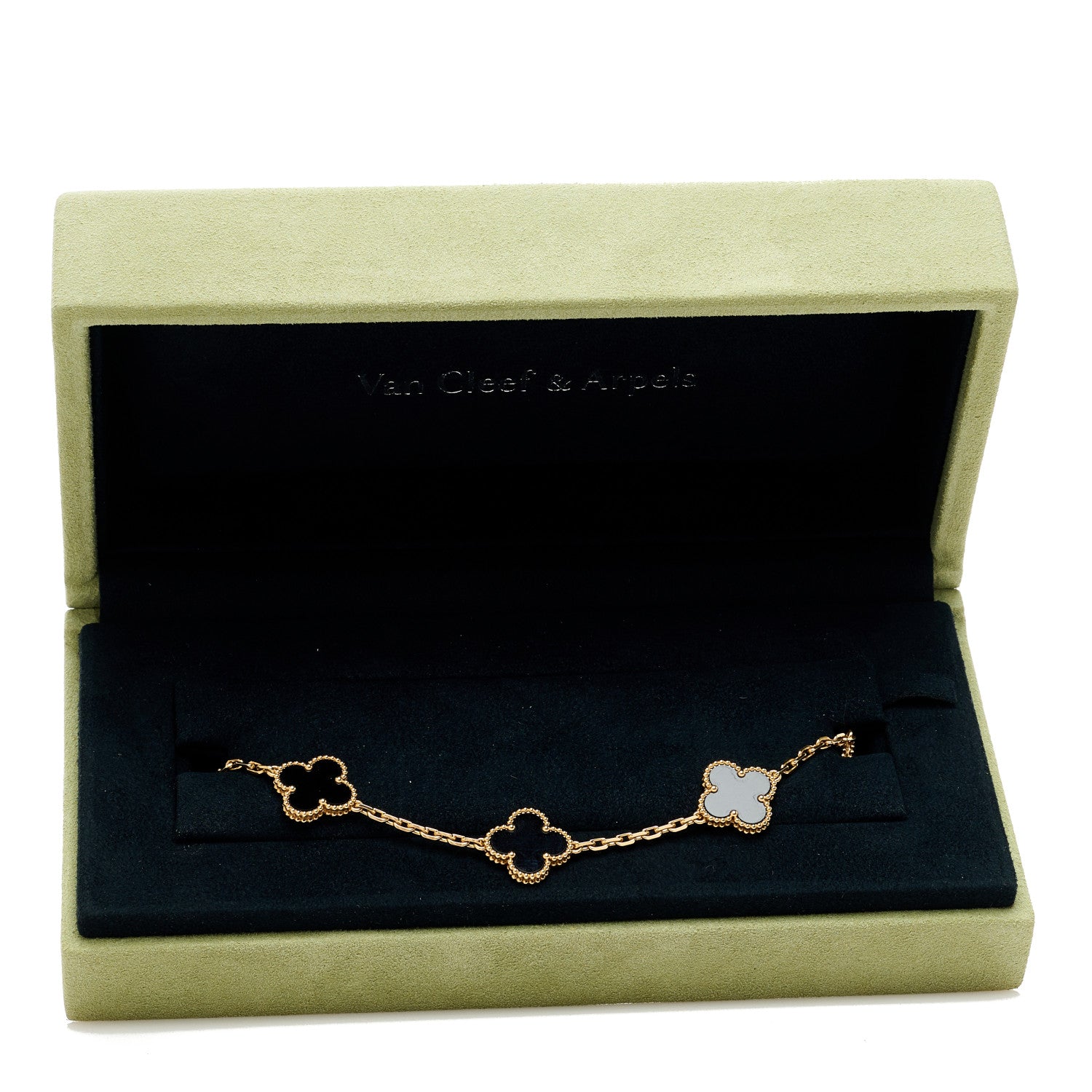 Van Cleef & Arpels 18K Yellow Gold Black Onyx 5 Motifs Vintage Alhambra Bracelet 5 of 5