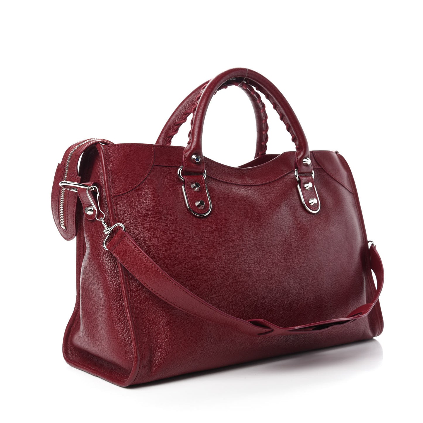 Chevre Silver Metallic Edge Hardware City Rouge Lie De Vin