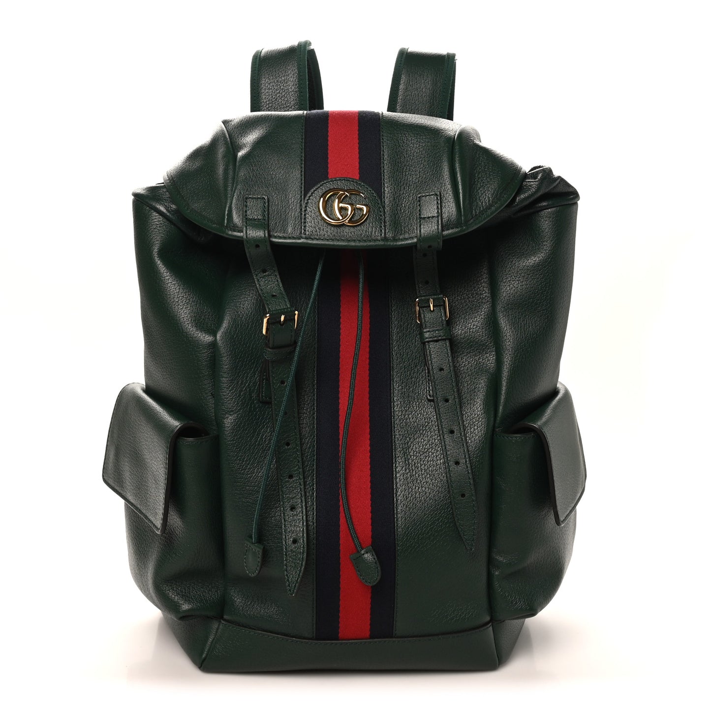 Grained Calfskin Medium Ophidia Double Buckle Backpack Green