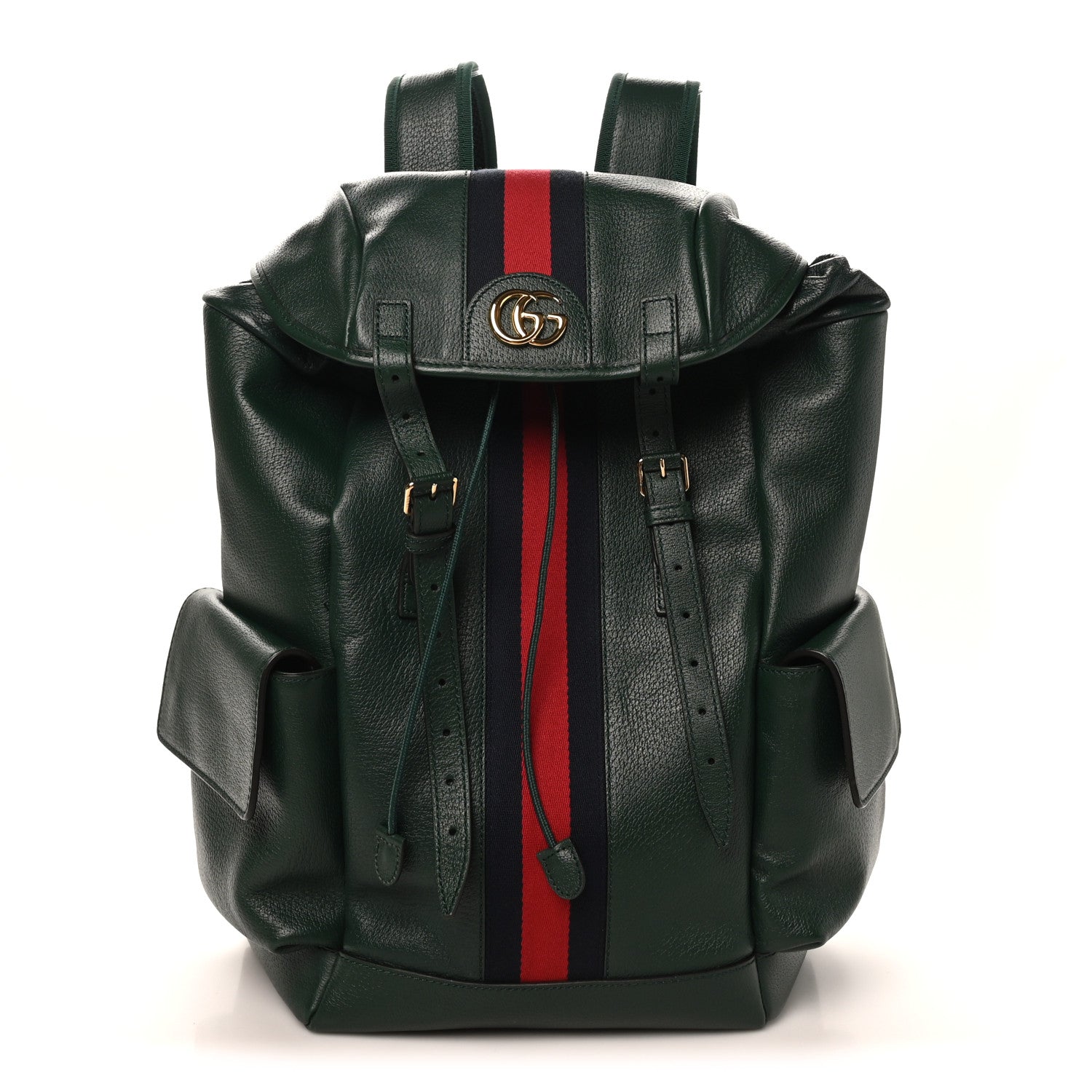 Gucci Grained Calfskin Medium Ophidia Double Buckle Backpack Green 1 of 8