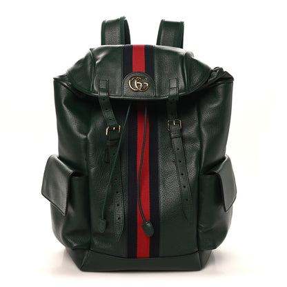 Gucci Grained Calfskin Medium Ophidia Double Buckle Backpack Green 1 of 8