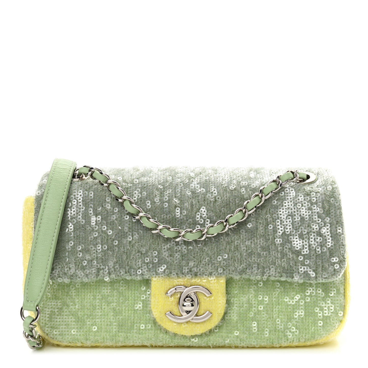 Sequin Mini Waterfall Flap Green Light Green Yellow