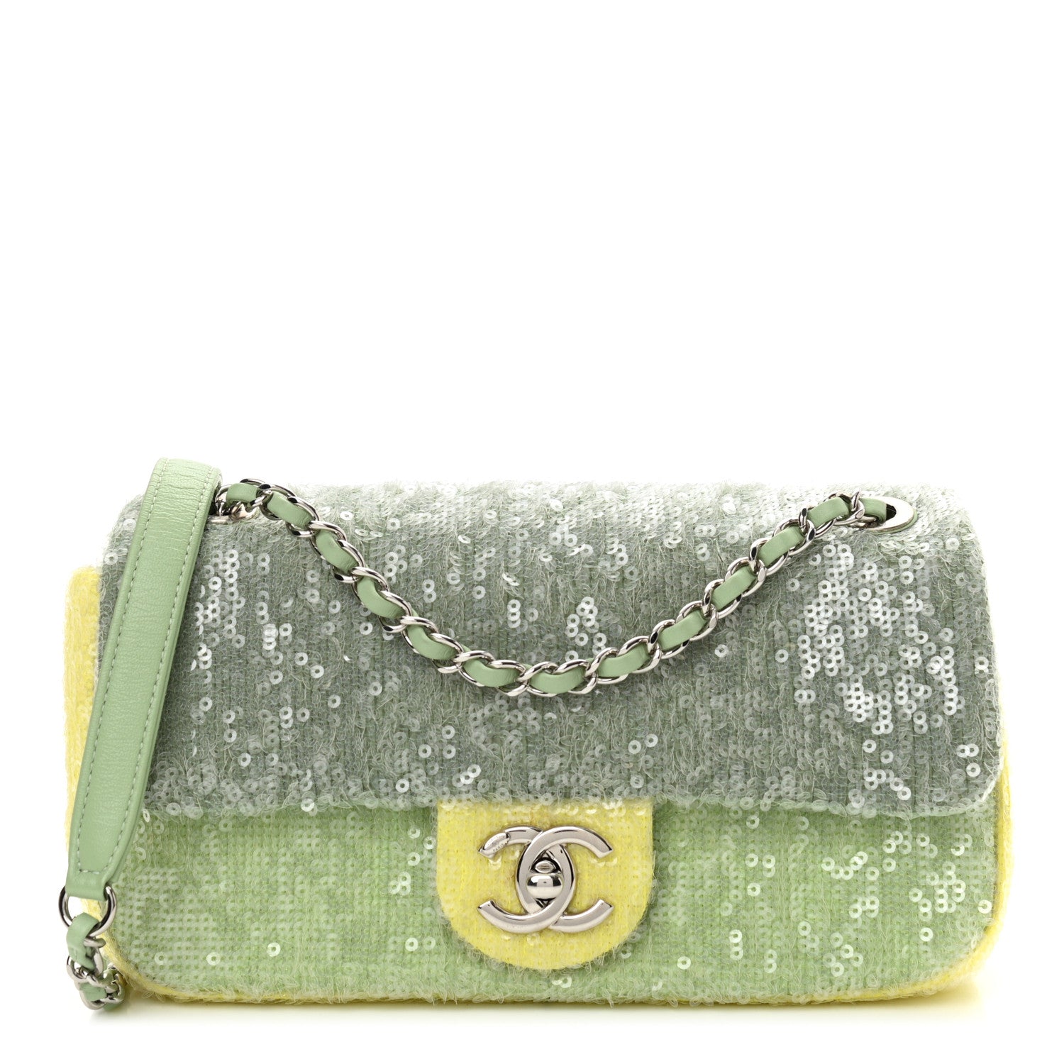 Chanel Sequin Mini Waterfall Flap Green Light Green Yellow 1 of 10