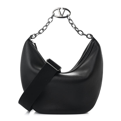 Valentino Garavani Grainy Calfskin Medium Vlogo Moon Hobo Bag Black 1 of 9