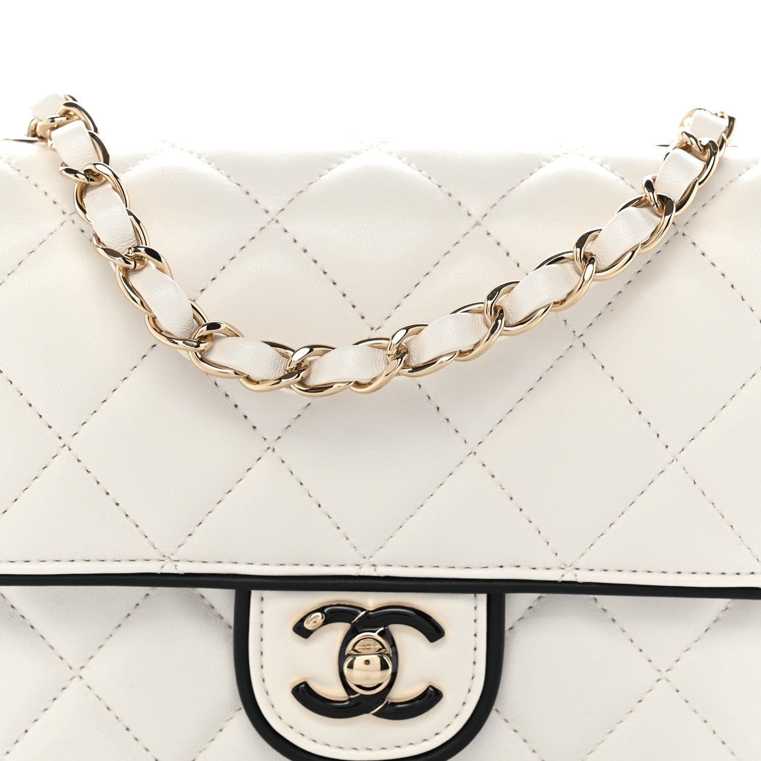 Chanel Lambskin Quilted Resin CC Mini Flap Bag White Black 8 of 10