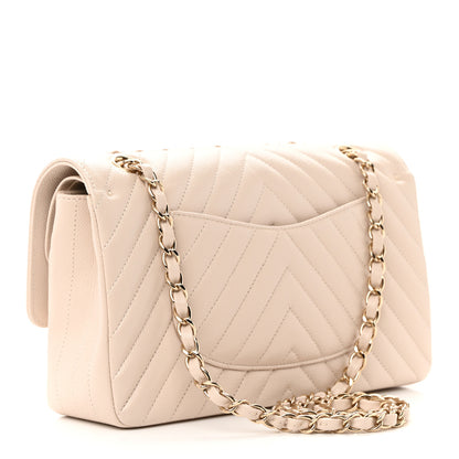 Chanel Caviar Chevron Quilted Medium Double Flap Beige 3 of 12