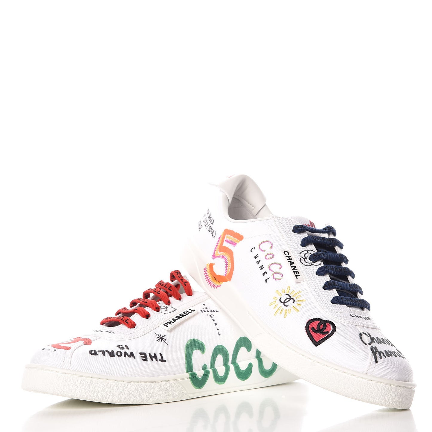 Canvas Printed Pharrell Sneakers 42 White Multicolor