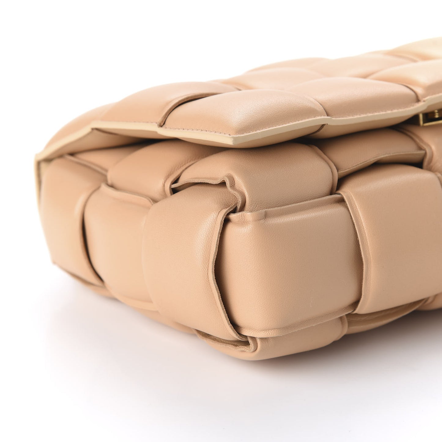 Lambskin Maxi Intreccio Padded Chain Cassette Crossbody Bag Almond