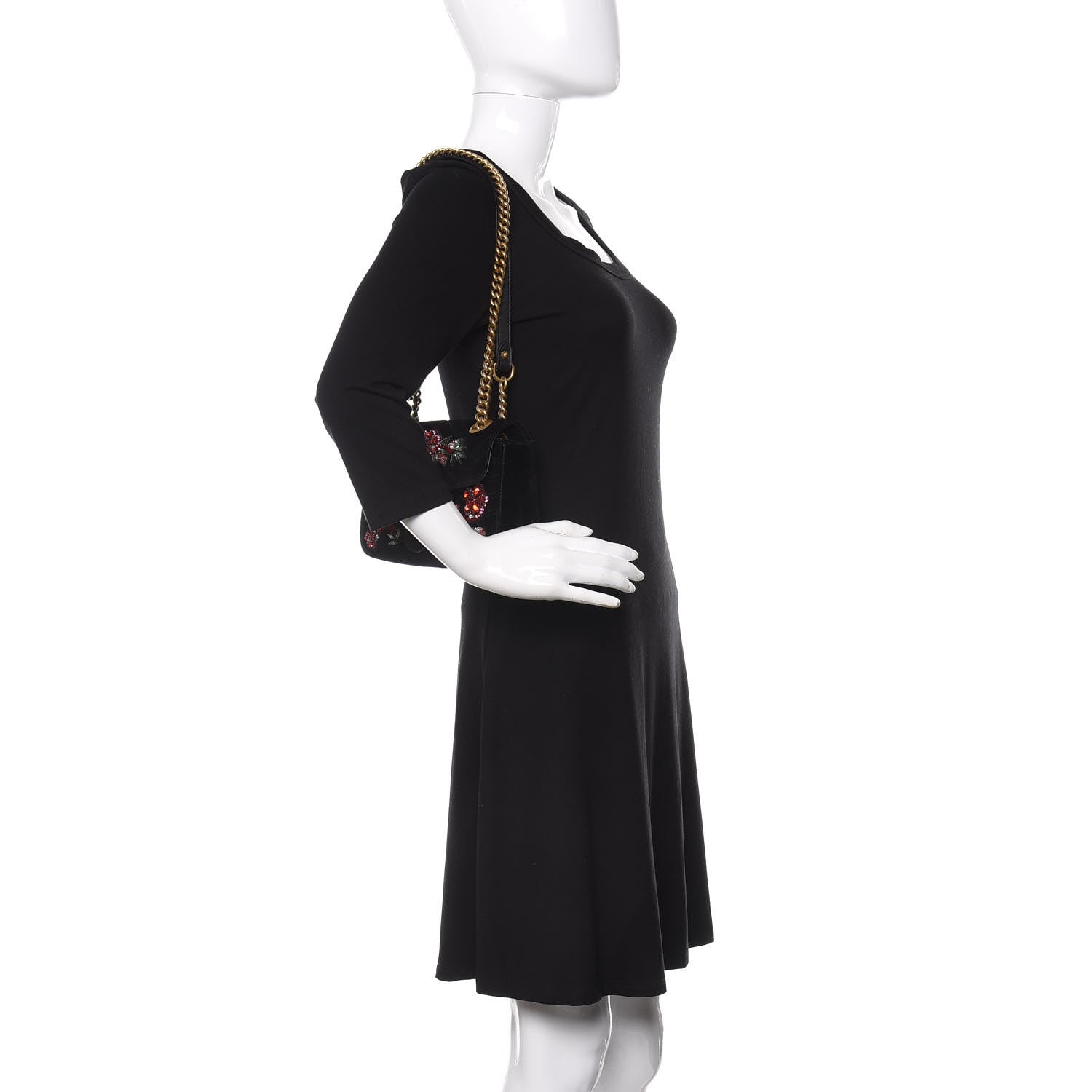 Gucci Velvet Matelasse Embroidered Mini GG Marmont Shoulder Bag Black 2 of 10