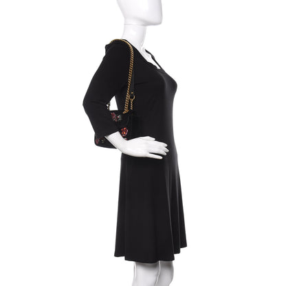 Gucci Velvet Matelasse Embroidered Mini GG Marmont Shoulder Bag Black 2 of 10