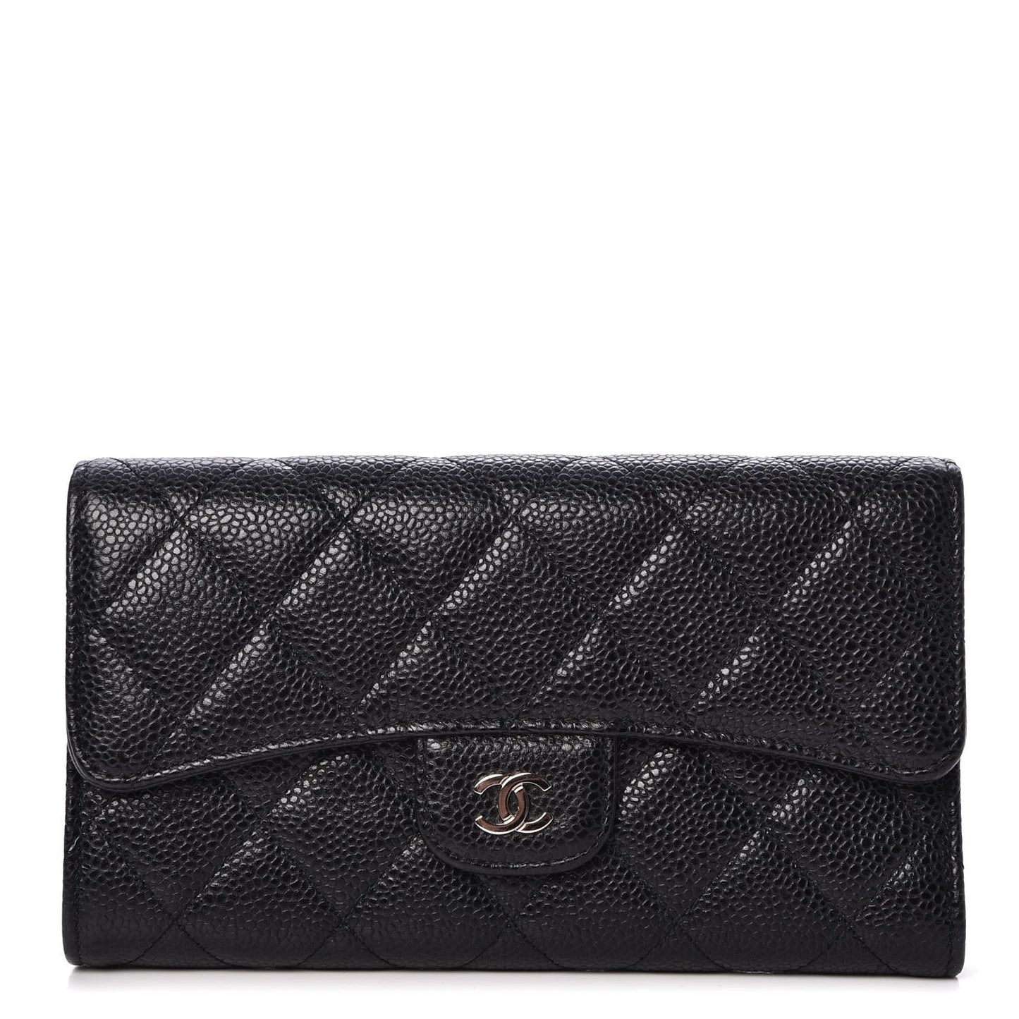Caviar Quilted Long Flap Wallet Black