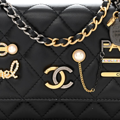 Chanel Lambskin Quilted Coco Clips Mini Wallet On Chain WOC Black 9 of 14