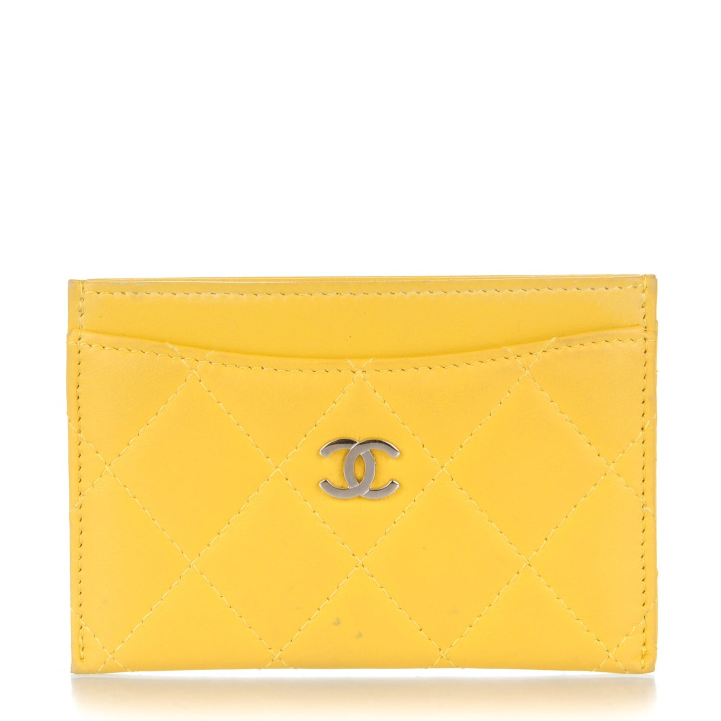 Lambskin Quilted Card Holder Yellow
