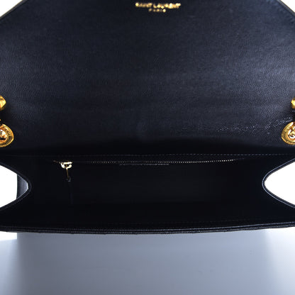 Saint Laurent Grain De Poudre Matelasse Chevron Large Monogram Satchel Black 5 of 7