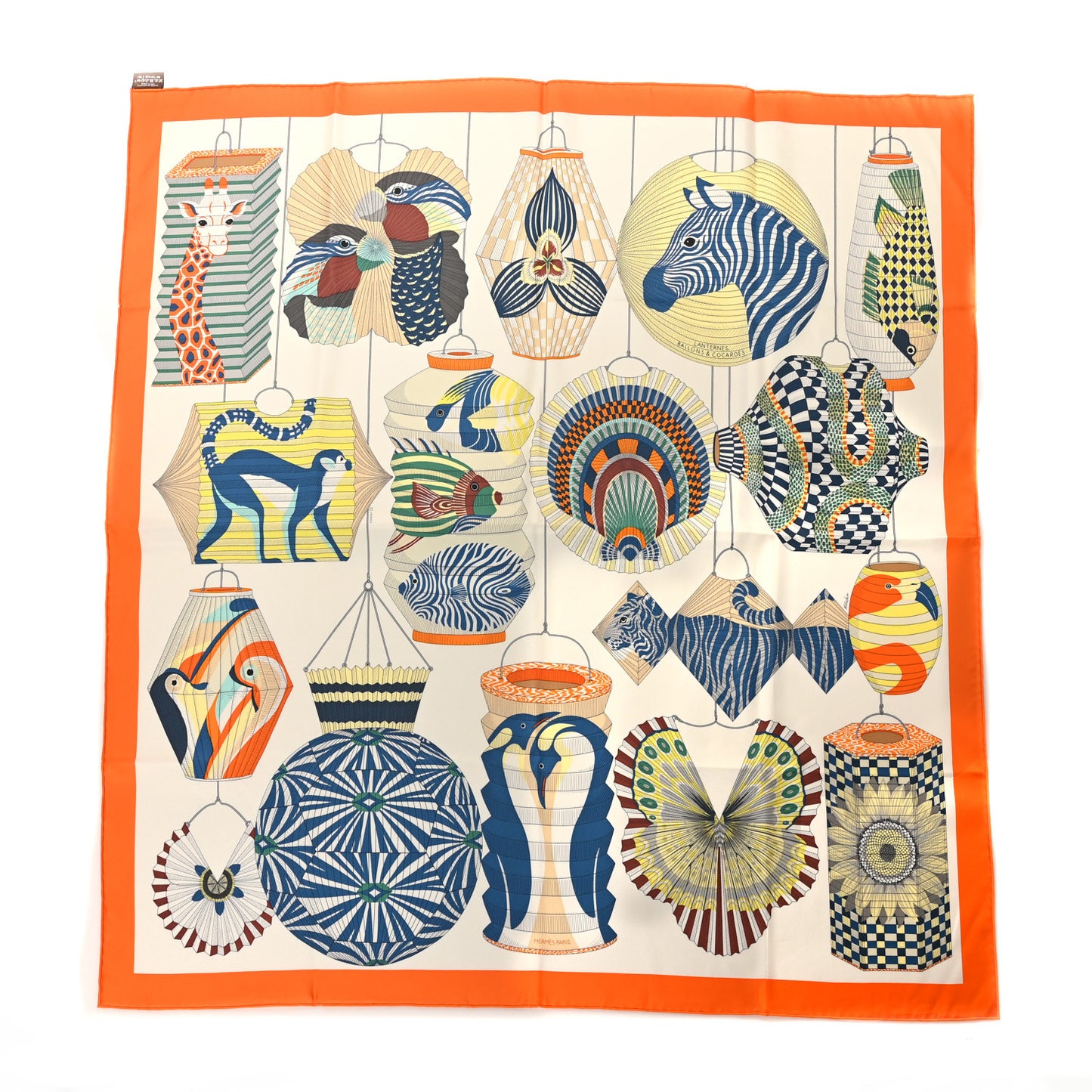 Silk Lanternes Ballons et Cocardes Scarf 90 Orange Creme Vert