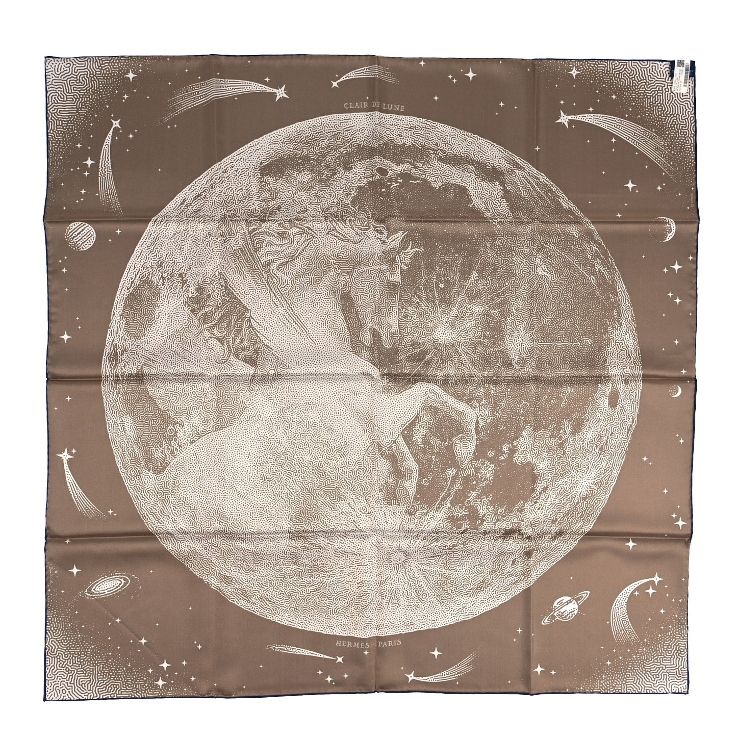 Silk Clair De Lune Double Face Scarf 90 Marine White Beige