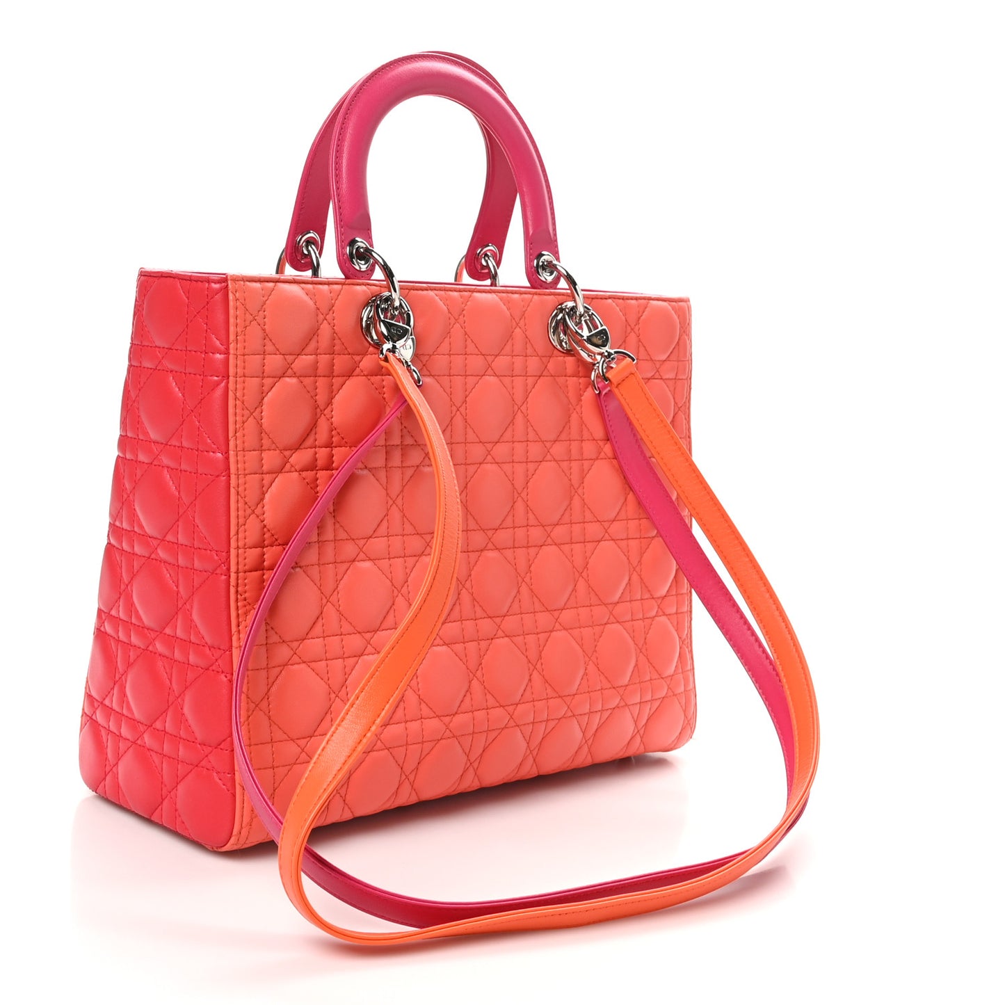 Lambskin Cannage Large Bi-Color Lady Dior Orange Fuchsia