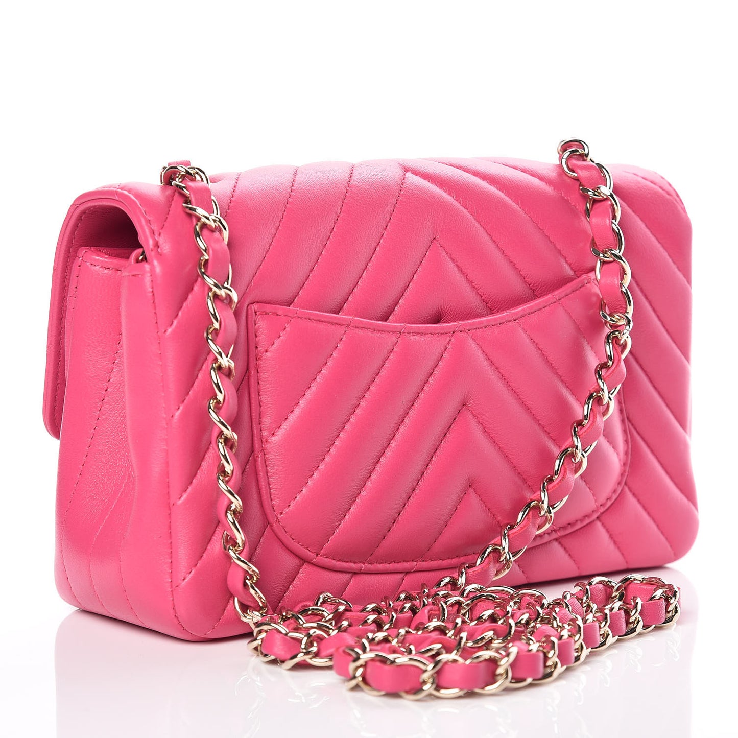 Lambskin Chevron Quilted Mini Rectangular Flap Fuchsia