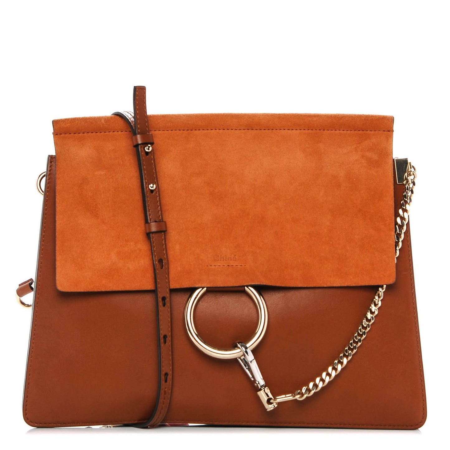 Suede Calfskin Medium Faye Shoulder Bag Tobacco