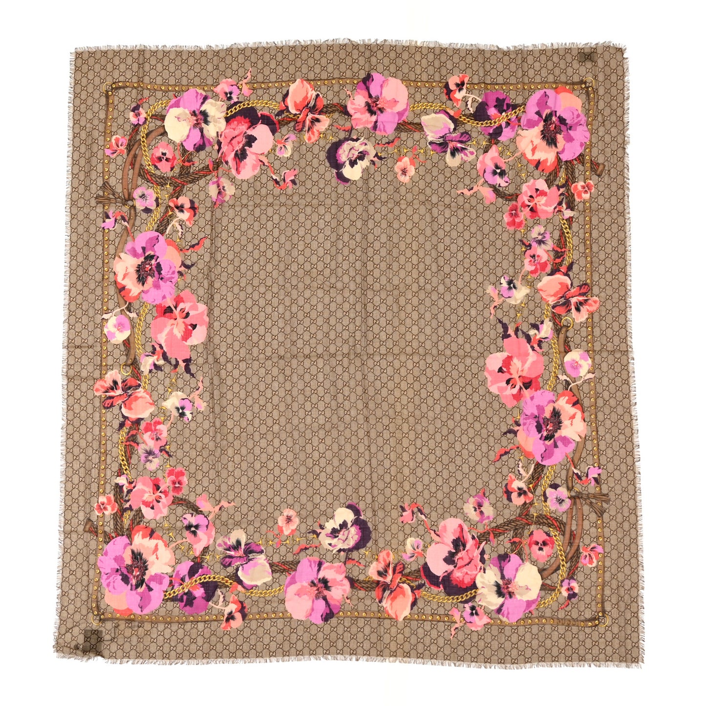 Wool Jacquard GG Monogram Big Panshie Fringe Shawl Roseate Beige