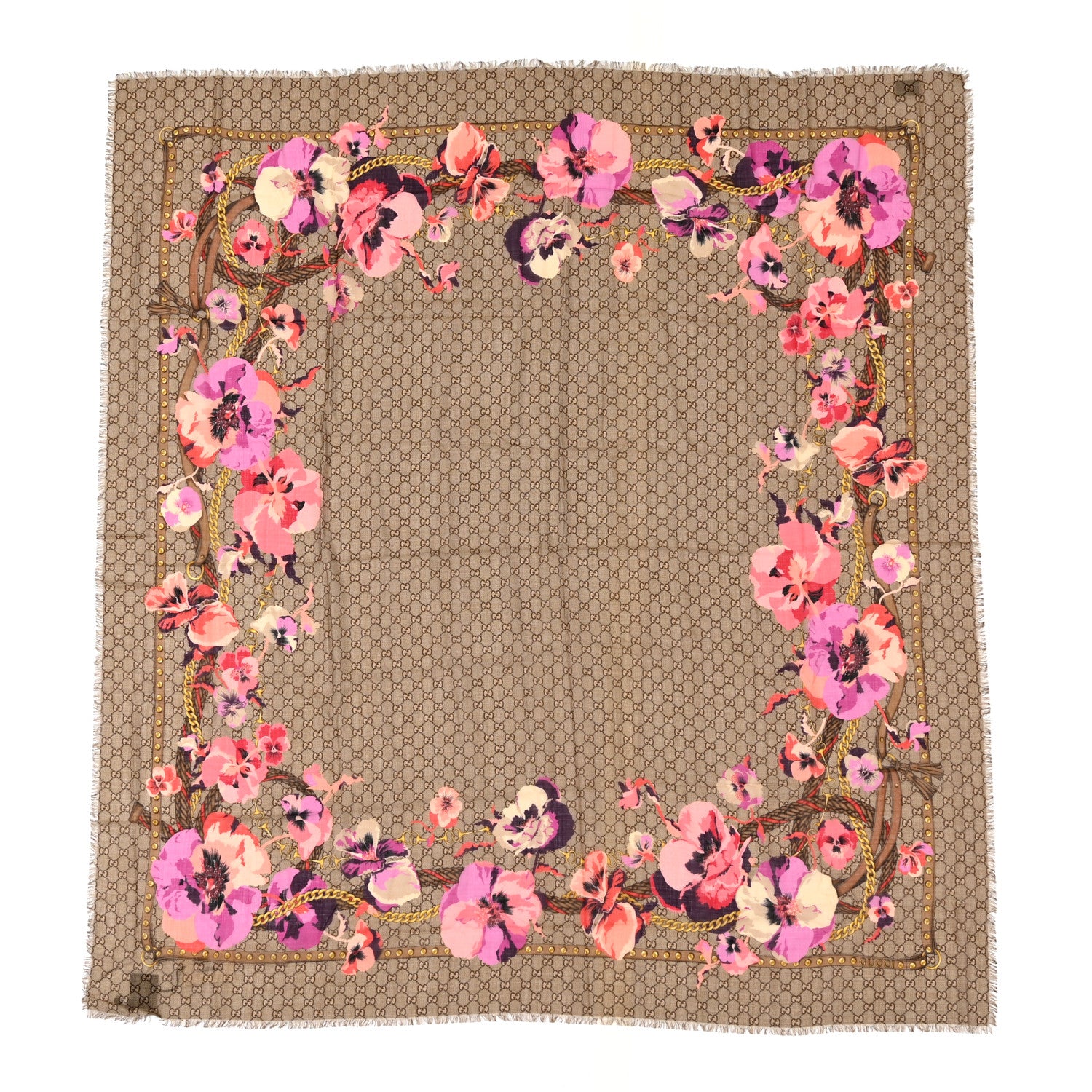 Gucci Wool Jacquard GG Monogram Big Panshie Fringe Shawl Roseate Beige 1 of 4