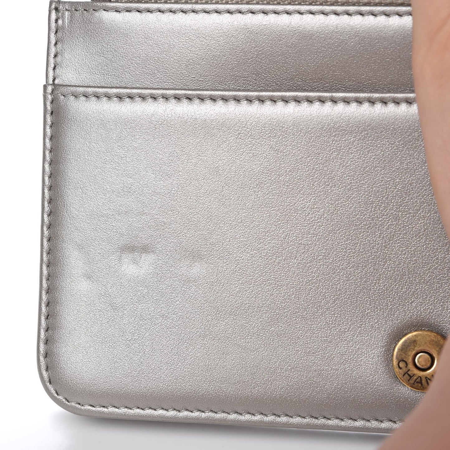 Cracked Metallic Calfskin Quilted Boy Wallet On Chain WOC Dark Silver