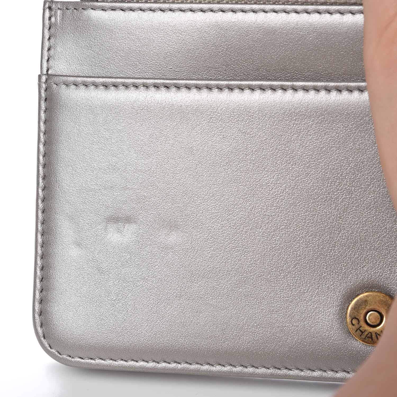 Chanel Cracked Metallic Calfskin Quilted Boy Wallet On Chain WOC Dark Silver 9 of 12