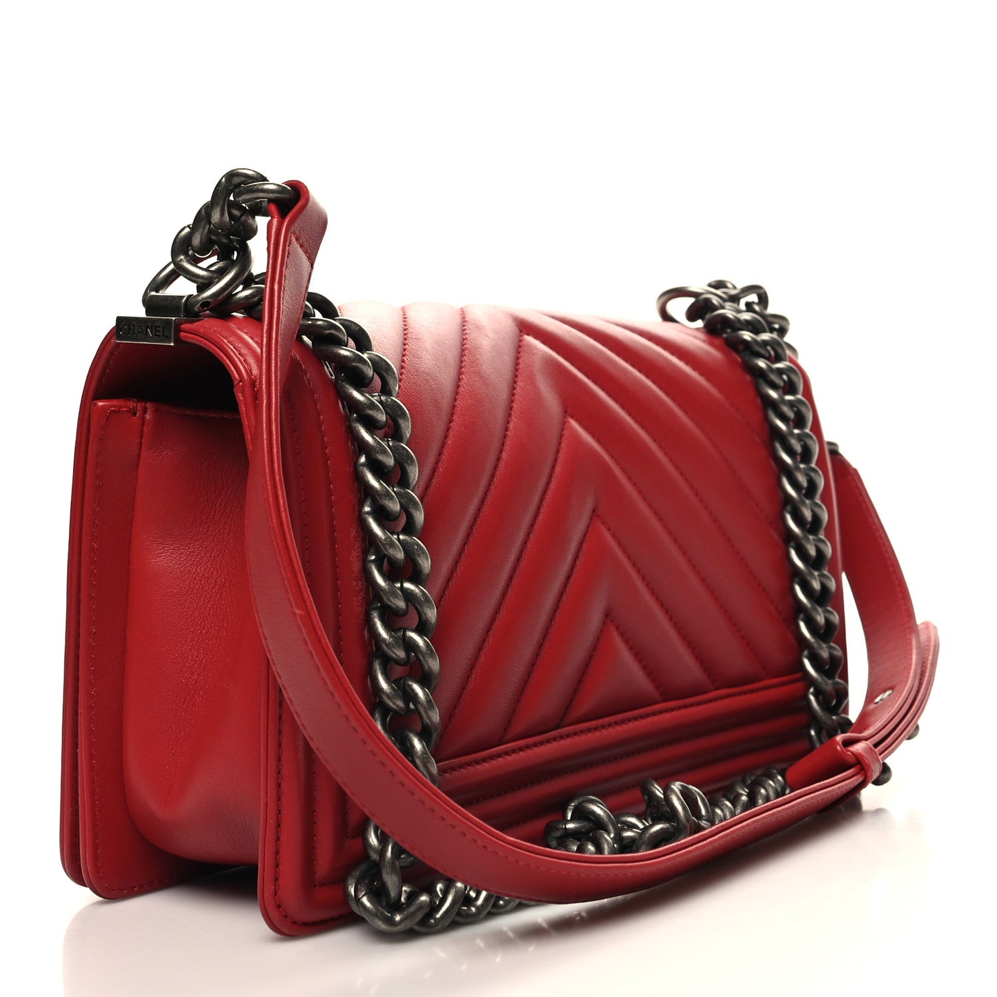 Lambskin Chevron Quilted Medium Boy Flap Dark Red