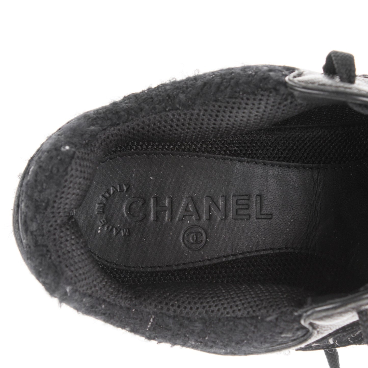 Tweed Suede Goatskin CC Sneakers 38 Black White
