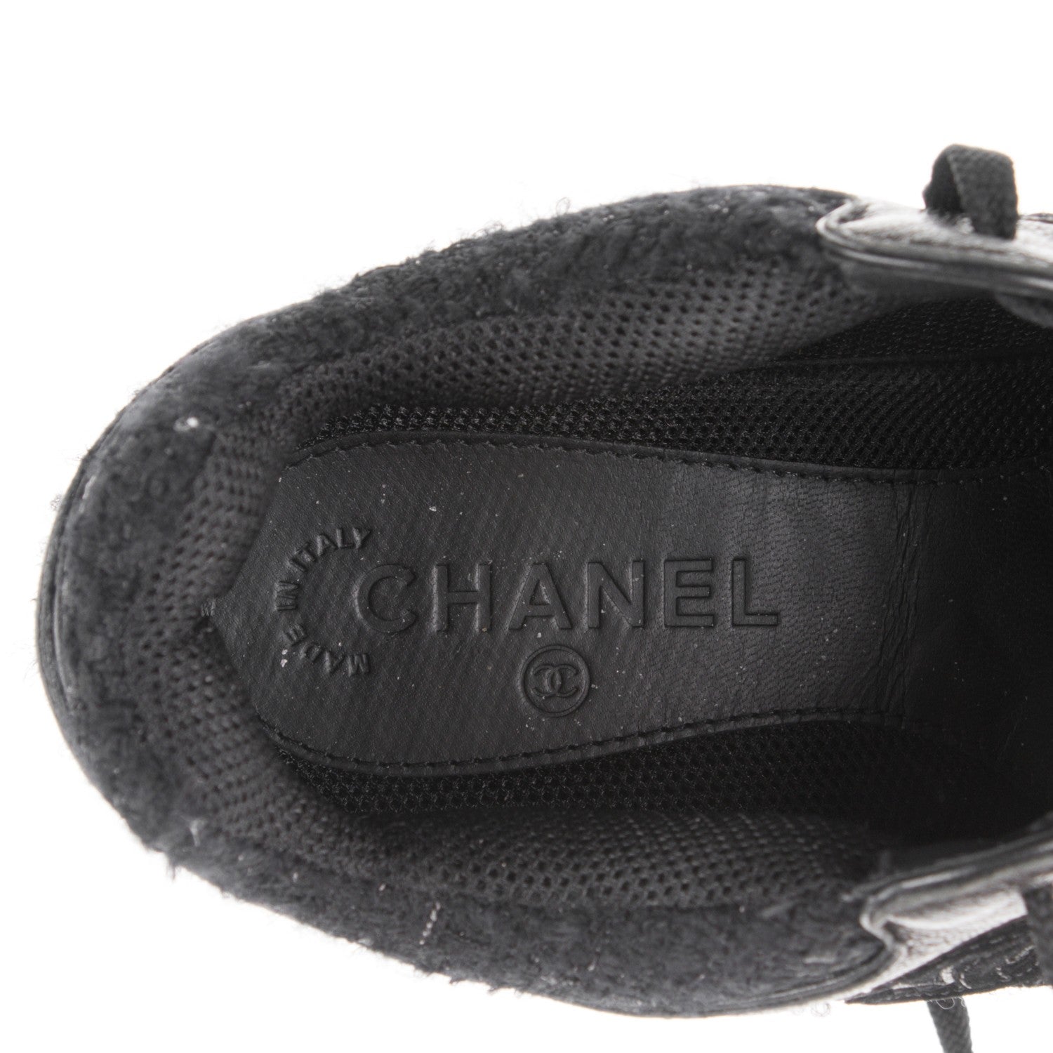 Chanel Tweed Suede Goatskin CC Sneakers 38 Black White 7 of 8