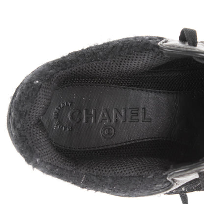 Chanel Tweed Suede Goatskin CC Sneakers 38 Black White 7 of 8