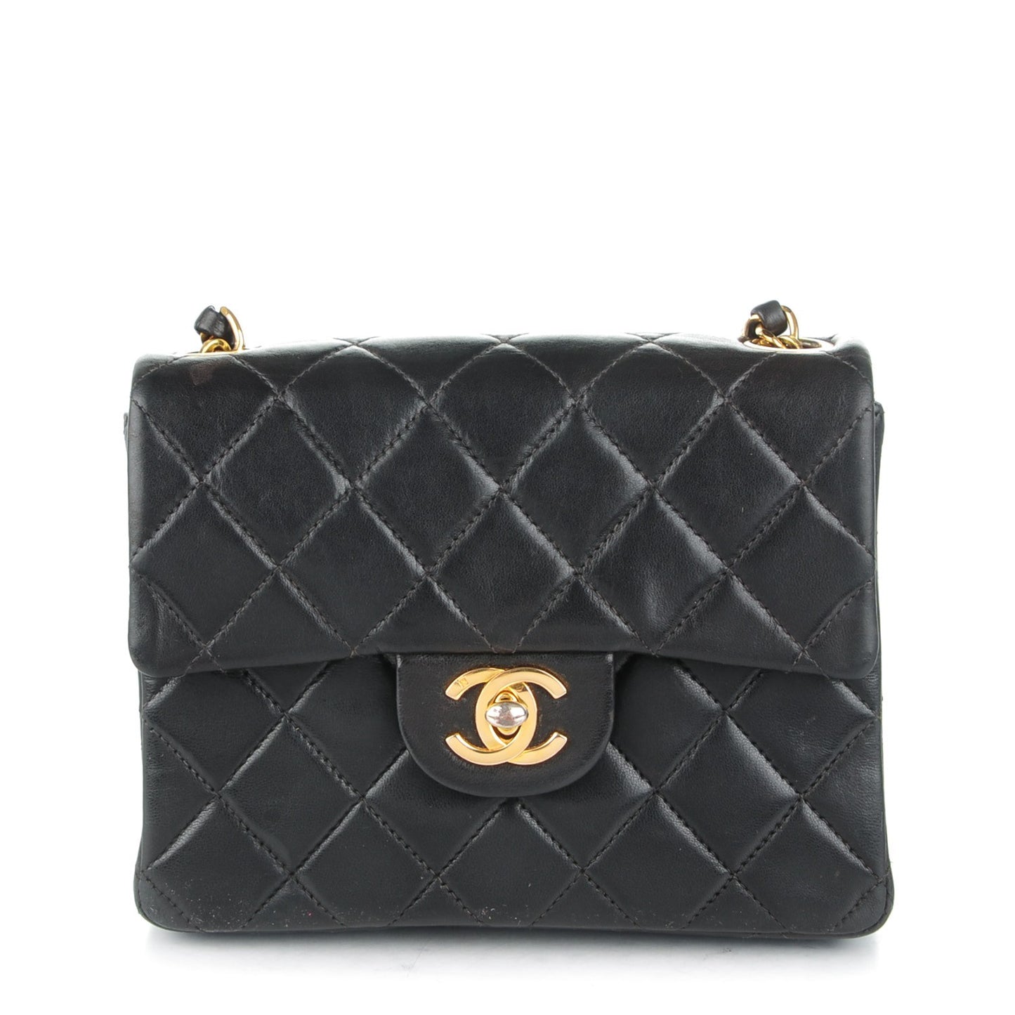 Lambskin Quilted Mini Square Flap Black