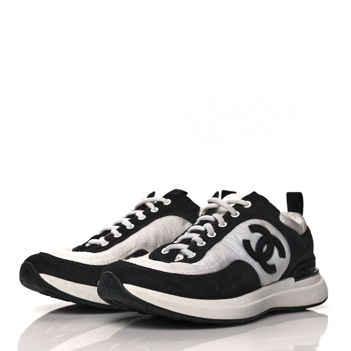 Nylon Suede Calfskin CC Sneakers 36 White Dark Grey