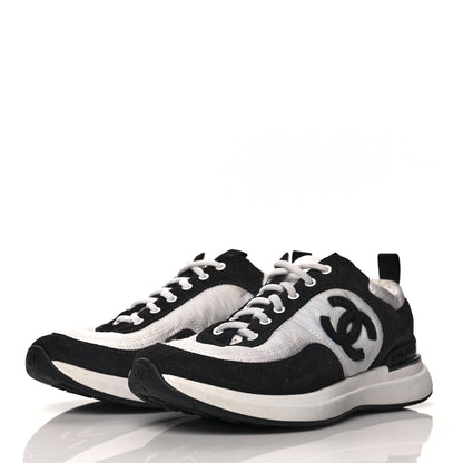 Chanel Nylon Suede Calfskin CC Sneakers 36 White Dark Grey 3 of 11