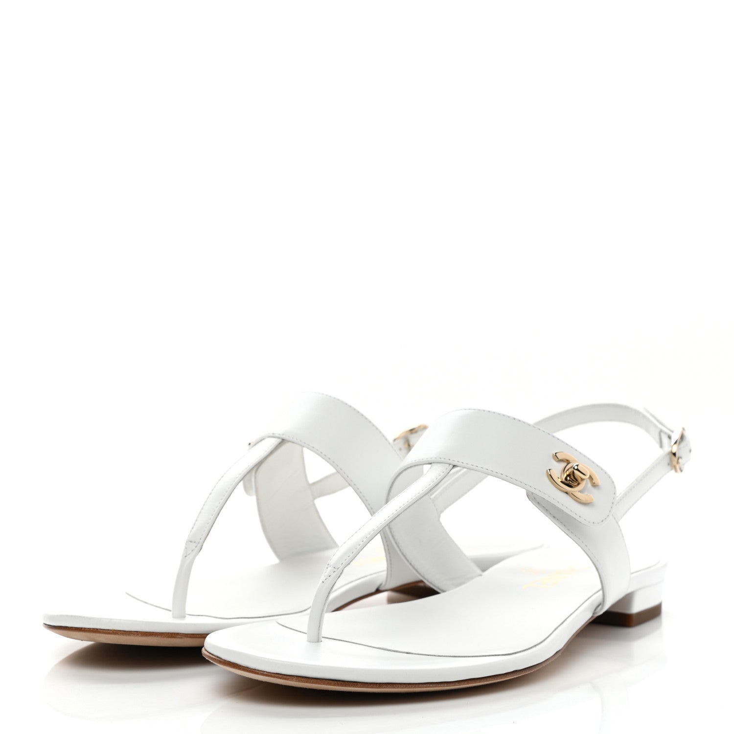 Chanel Lambskin CC Thong Sandals 38 White 3 of 8