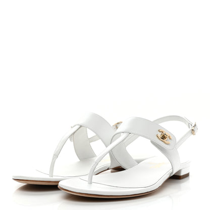 Chanel Lambskin CC Thong Sandals 38 White 3 of 8
