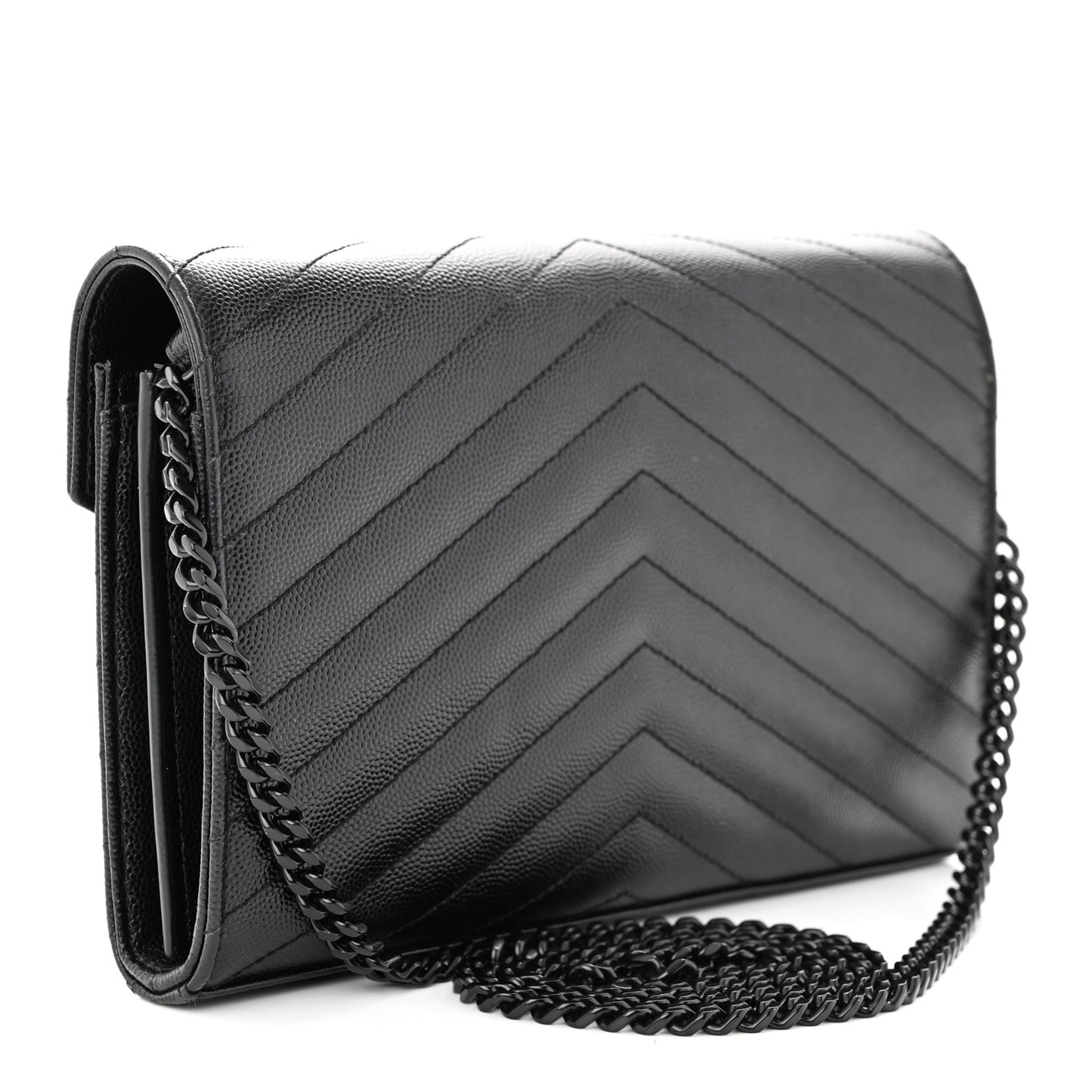 Grain De Poudre Matelasse Chevron Monogram Monochrome Chain Wallet Black