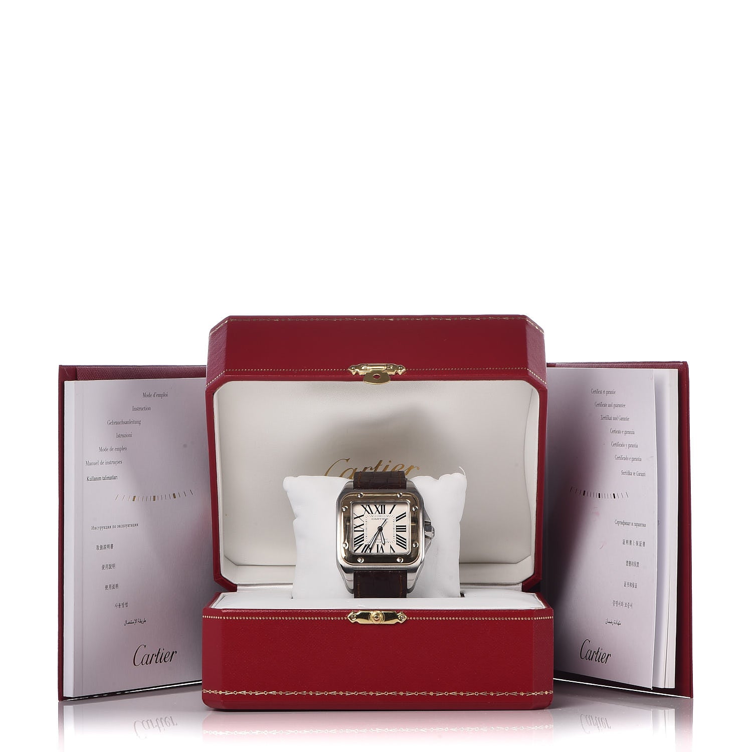 Cartier Stainless Steel 18K Yellow Gold Alligator 38mm Santos 100 Automatic Watch Brown 8 of 8