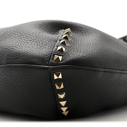 Valentino Garavani Grained Calfskin Large Rockstud Hobo Black 9 of 10
