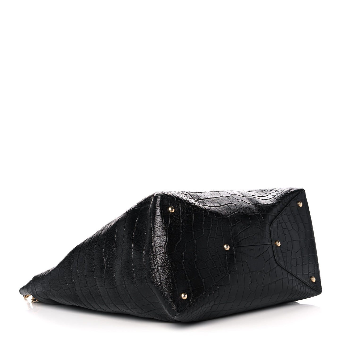 Calfskin Crocodile Embossed Large Cocodile Shopping Tote Black